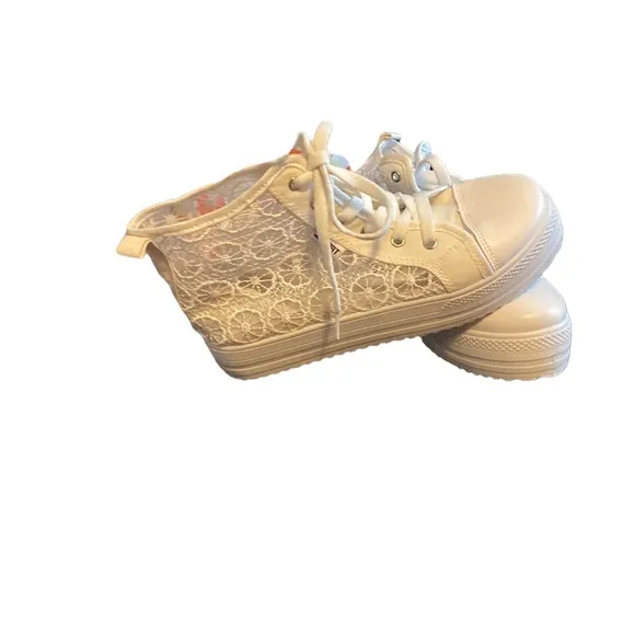 💜💜 SPORT White/Ivory  Lace Platform HiTop Shoes Ladies Size 39