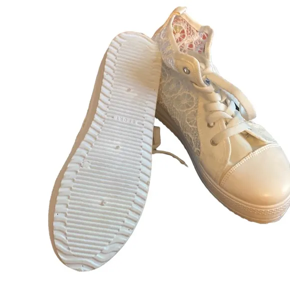 💜💜 SPORT White/Ivory  Lace Platform HiTop Shoes Ladies Size 39