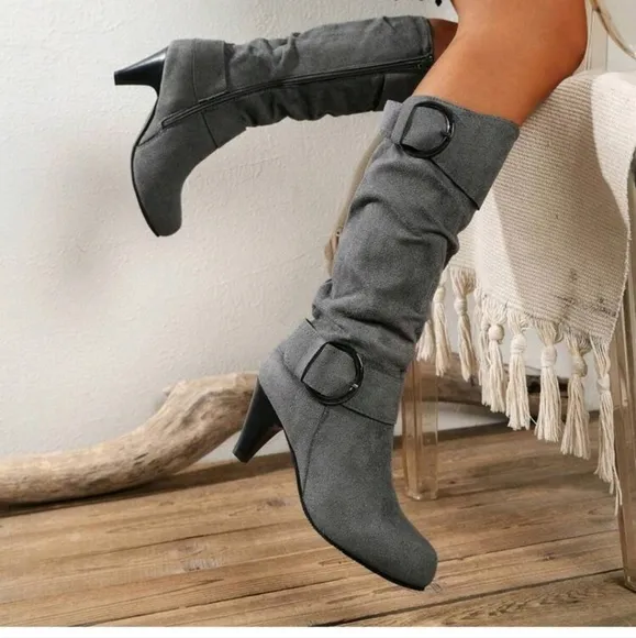 1 Pair Fashion Mid-Heel Tall Boots With Side Zipper For Women, Korean Style