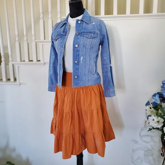 3 Pcs - Romantic Casual Outfit / Denim Jacket, Skirt &amp; Blouse