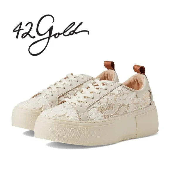 42 GOLD Glee Leather Sneakers for Women - Cream Lace, Size 7.5
