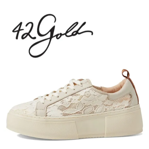 42 GOLD Glee Leather Sneakers for Women - Cream Lace, Size 7.5