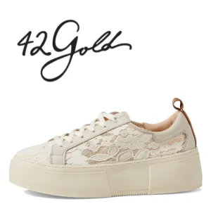 42 GOLD Glee Leather Sneakers for Women - Cream Lace, Size 7.5