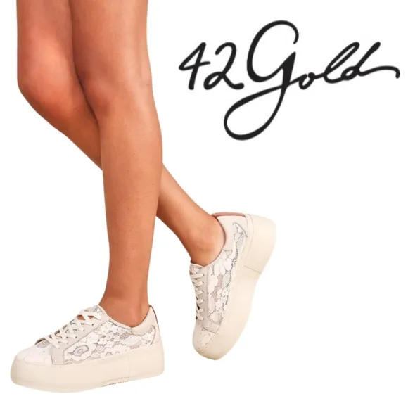 42 GOLD Glee Leather Sneakers for Women - Cream Lace, Size 7.5