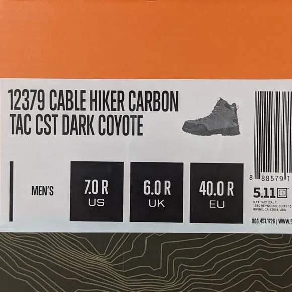 5.11 Cable Hiker Tactical Work Boots, Dark Coyote, Men's 7 M