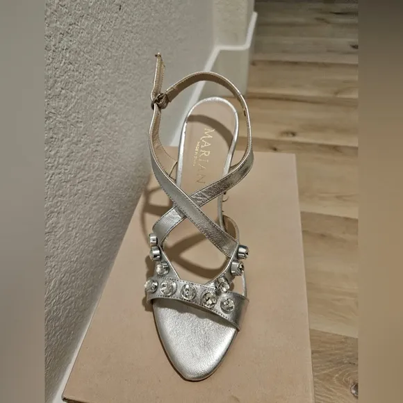 520 Marian Italian Leather Silver Women's Heeled Sandals EU 37