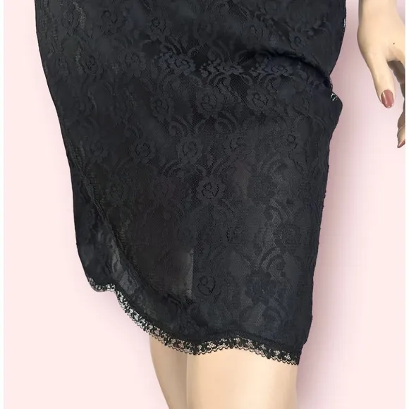 60s Vintage Black Lace Slip Dress XS Deadstock Lingerie Whimsigoth Coquette Goth