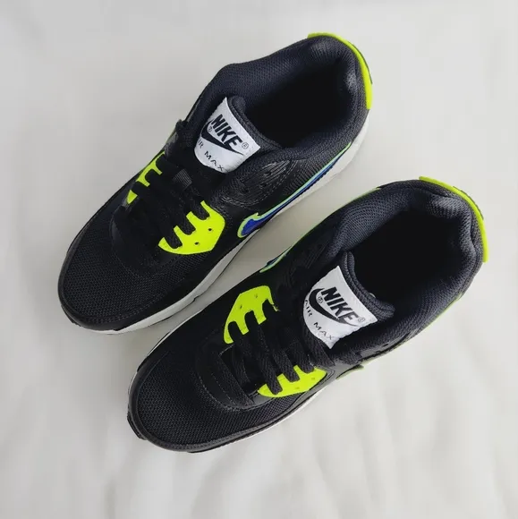 6.5 WOMEN'S NIKE AIR MAX 90 BLACK VOLT BLUE RUNNING SNEAKERS DA4670-001