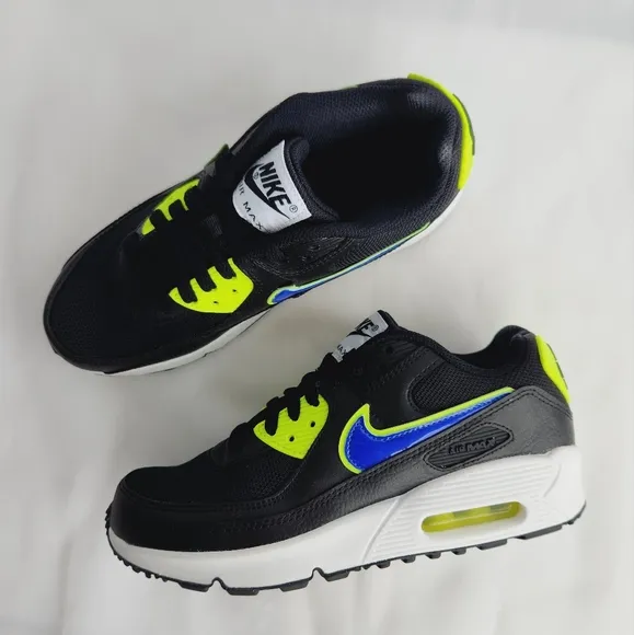 6.5 WOMEN'S NIKE AIR MAX 90 BLACK VOLT BLUE RUNNING SNEAKERS DA4670-001