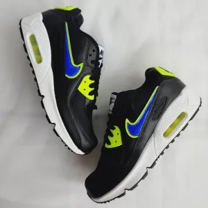 6.5 WOMEN'S NIKE AIR MAX 90 BLACK VOLT BLUE RUNNING SNEAKERS DA4670-001