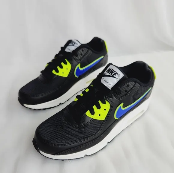 6.5 WOMEN'S NIKE AIR MAX 90 BLACK VOLT BLUE RUNNING SNEAKERS DA4670-001