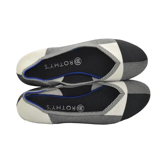 A8 NWOB ROTHYS Black &amp; Cream Plaid The Flat Cap Toe Ballet Shoes Size 10.5