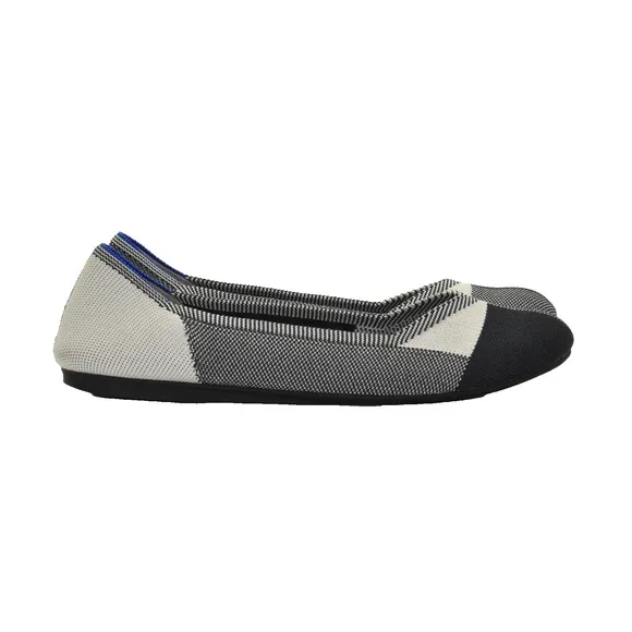 A8 NWOB ROTHYS Black &amp; Cream Plaid The Flat Cap Toe Ballet Shoes Size 10.5