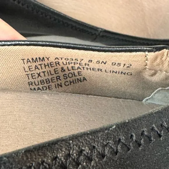 ABEO Tammy Ballet Flats Womens 8.5 Black Leather Comfort Business Casual Slip On