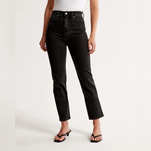 Abercrombie &amp; Fitch The Ankle Straight Ultra High Rise Black Jeans Size 25L