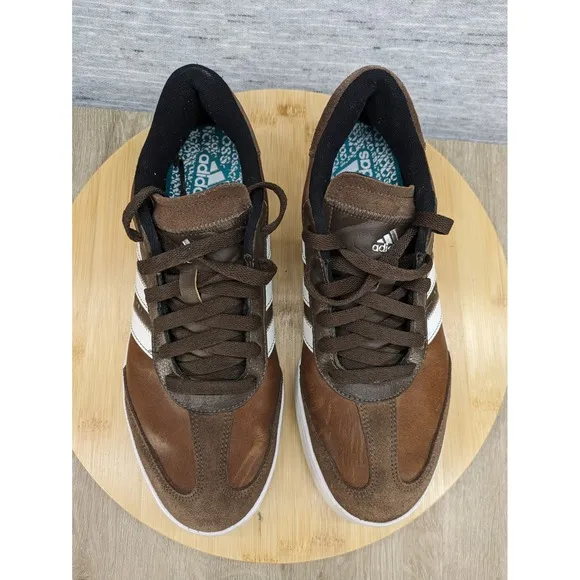 Adidas Adicross Spikeless Golf Shoes Leather Brown White Low Top Mens Size 8