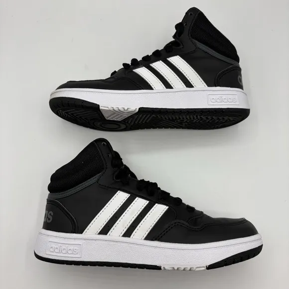 Adidas Hoops Mid 3.0 K Black and White Sneakers Kids Size 1Y GW0402 Shoes