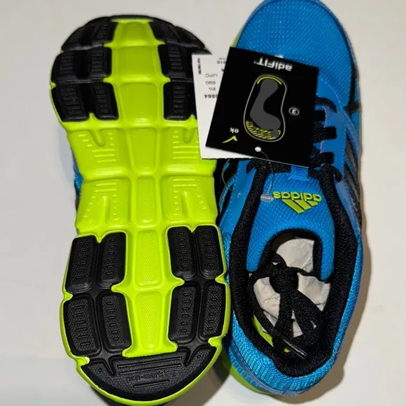 Adidas Kids Hyperfast K Blue and Lime Green Running Sneakers