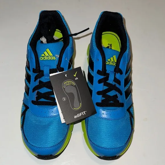 Adidas Kids Hyperfast K Blue and Lime Green Running Sneakers