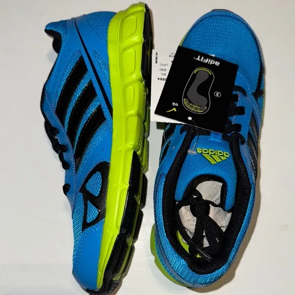 Adidas Kids Hyperfast K Blue and Lime Green Running Sneakers