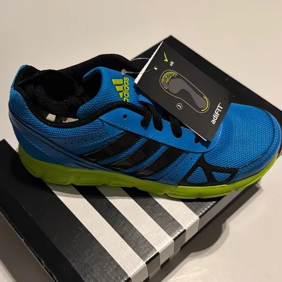 Adidas Kids Hyperfast K Blue and Lime Green Running Sneakers