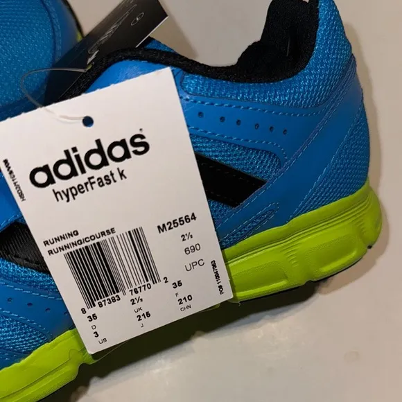 Adidas Kids Hyperfast K Blue and Lime Green Running Sneakers