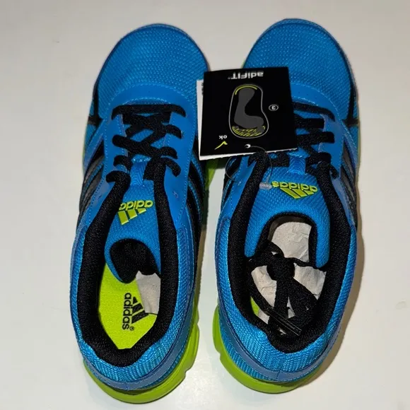 Adidas Kids Hyperfast K Blue and Lime Green Running Sneakers