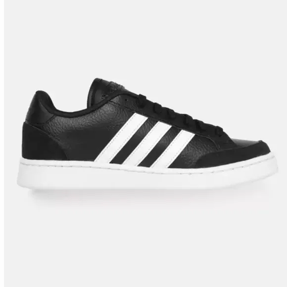 ADIDAS  Men Black White Solid Leather Cloudfoam Grand Court men size 10.5