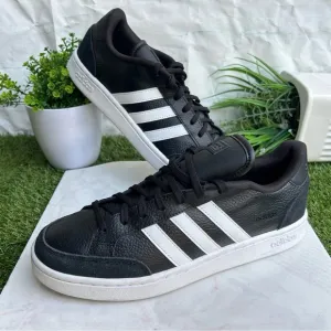 ADIDAS  Men Black White Solid Leather Cloudfoam Grand Court men size 10.5