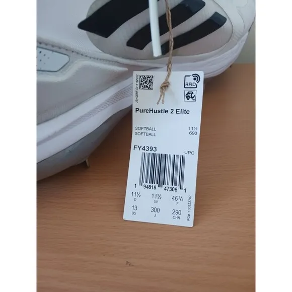 Adidas Pure Hustle 2 Elite Womens Softball Metal Cleats White Black FY4393 Sz 13