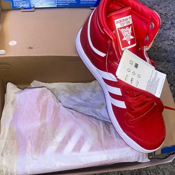 Adidas Red and White Sneakers High-Top Design