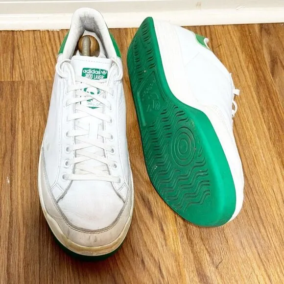 Adidas Rod Laver Shoes Men’s Sz 11 Flat White Green FX5605 Leather Tennis Preppy