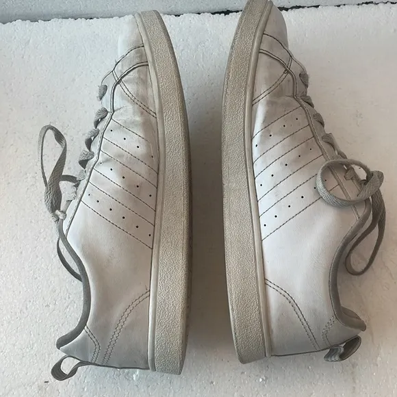 Adidas sneakers white metallic silver stripes well worn shoes women’s size 8