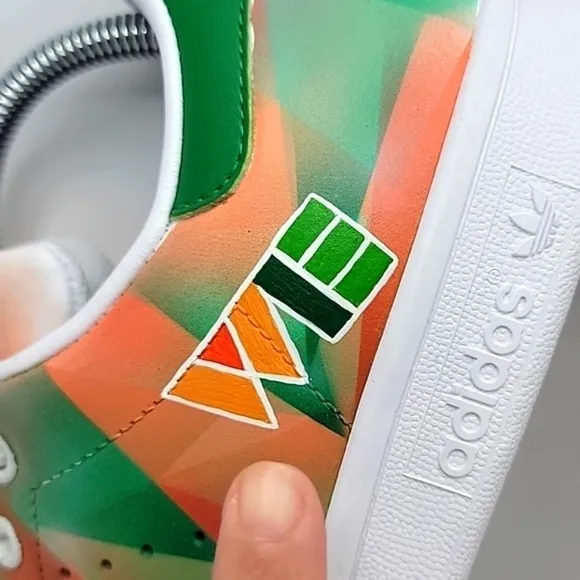 adidas | Stan Smith custom geometric orange/green print sneakers | WMS 9
