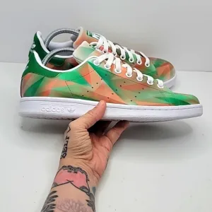 adidas | Stan Smith custom geometric orange/green print sneakers | WMS 9