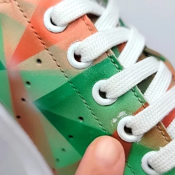 adidas | Stan Smith custom geometric orange/green print sneakers | WMS 9