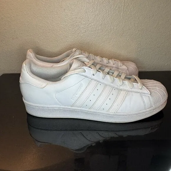 Adidas Superstar All White Striped Leather Low Top Sneakers Men's Size 9.5 EUC