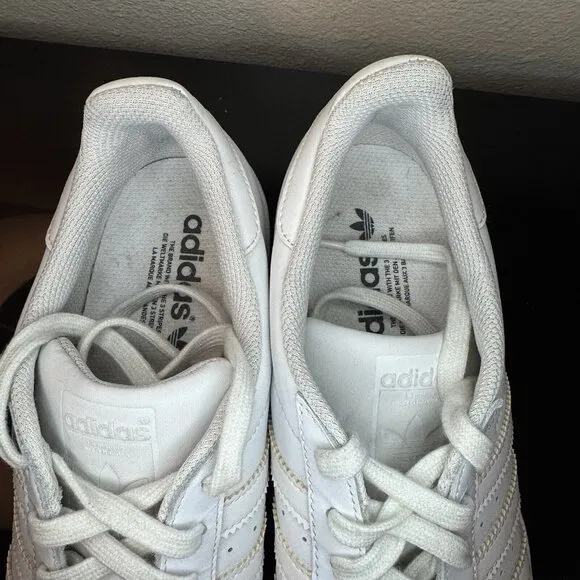 Adidas Superstar All White Striped Leather Low Top Sneakers Men's Size 9.5 EUC