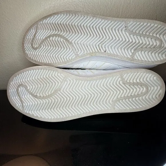 Adidas Superstar All White Striped Leather Low Top Sneakers Men's Size 9.5 EUC