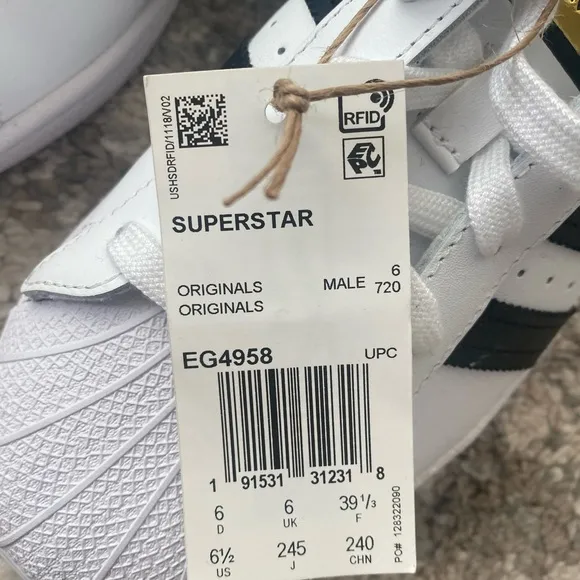 Adidas Superstar Original White and Black Sneakers with Gold Logo Men’s 6.5