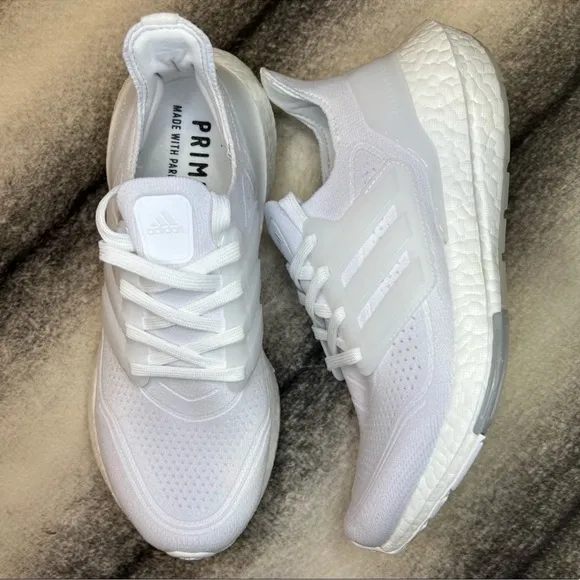 Adidas Ultraboost 21 White White Grey Running Athletic Sneakers