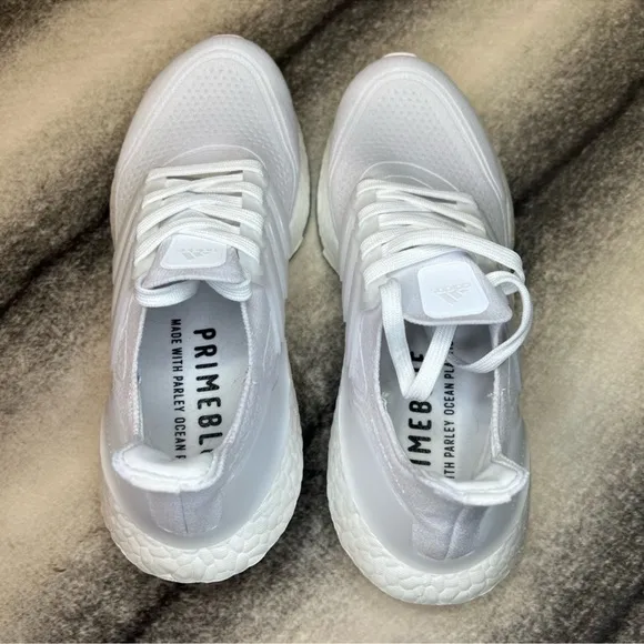 Adidas Ultraboost 21 White White Grey Running Athletic Sneakers