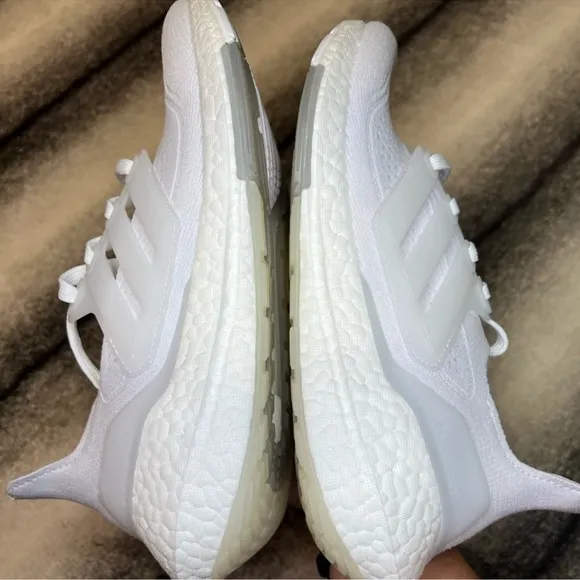 Adidas Ultraboost 21 White White Grey Running Athletic Sneakers