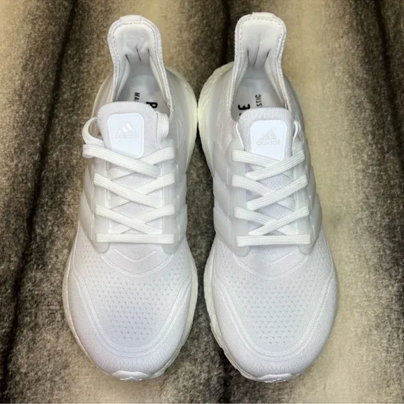 Adidas Ultraboost 21 White White Grey Running Athletic Sneakers