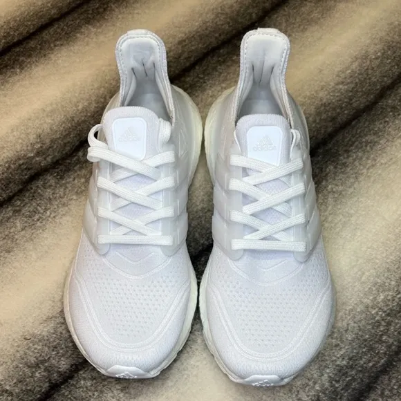 Adidas Ultraboost 21 White White Grey Running Athletic Sneakers