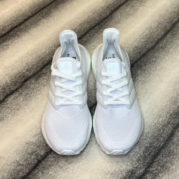 Adidas Ultraboost 21 White White Grey Running Athletic Sneakers