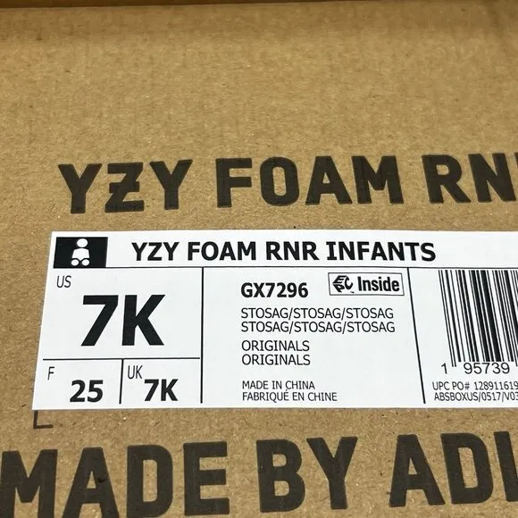 Adidas Yeezy Foam Rnnr Runner Stone Sage 'GX7296' Infans 7K Kanye Sneakers Shoes