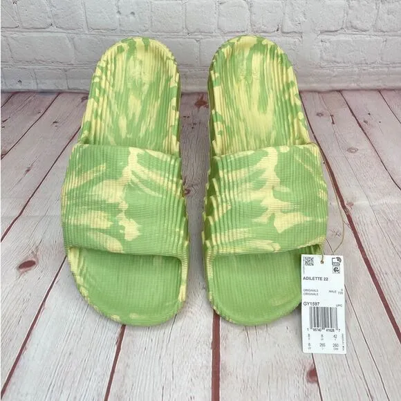 Adidas Adilette 22 'Magic Lime Dessert Sand' Sandals Slides Mens Size 8 (GY1597)
