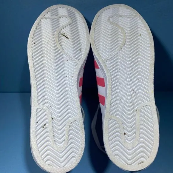 Adidas Womens Originals Superstar White Pink Sneakers Shoes Lace Up CG6608 Sz 7