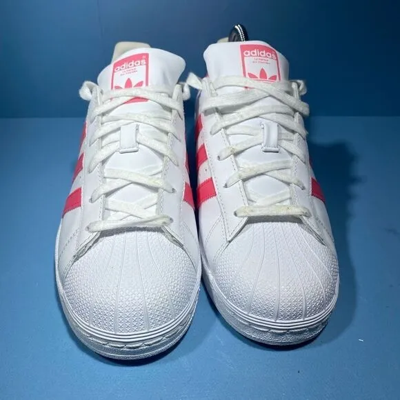 Adidas Womens Originals Superstar White Pink Sneakers Shoes Lace Up CG6608 Sz 7